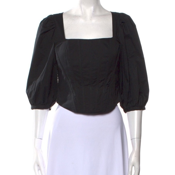 Jason Wu Corset Square Neckline Puff Sleeve Crop Top Black Size Medium NEW - Picture 6 of 13